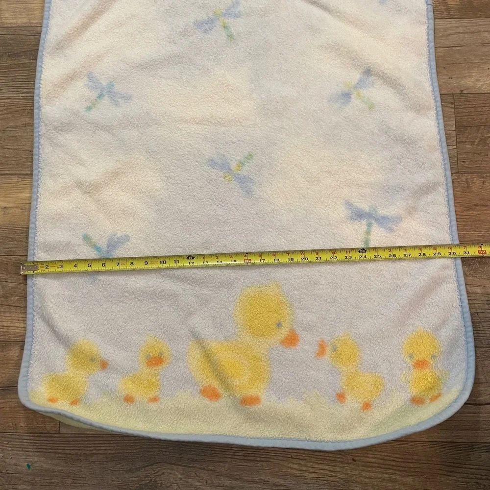 Carters Baby Blanket Blue Yellow Ducklings Dragonfly Fleece‎ Plush Nursery 44x30